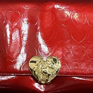 Baby Phat Red Patent Leather Heart Embossed Wallet w/ Gold Heart Lock